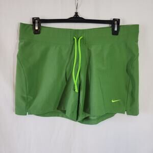Nike Green Stretch Athletic Woman Shorts 4" Inseam Drawstring Size L